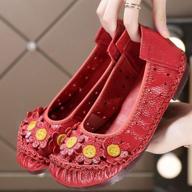 Jaro Léto Boty z pravé kůže Dámské Baleríny Drobné kytičky Měkké Módní značkové Ploché Boty z hovězí kůže Černá Bílá Žlutá Červená Plus Size 41