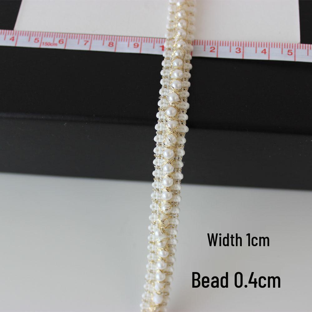 Cottontime Off-White Mesh Ribbon Beads with Pearl Lace Decorative Accessories for Clothing