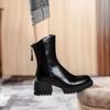 Short boots women's thick heel platform British style 2025 new Martin boots high heel medium tube brown retro spring and autumn single boots