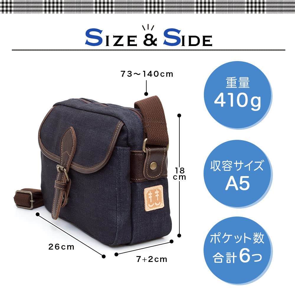 [creare Kiki] Men's Shoulder Bag, Crossbody, Lightweight, Made In Japan, Okayama Denim, Walking Bag, Toyooka Bag, Birthday Gift for Dad, Dom-003