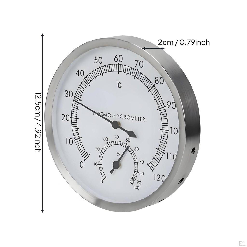 Sauna Thermometer Hygrometer Analog Dial Temp Humidity Gauge Combined Display Stainless Steel