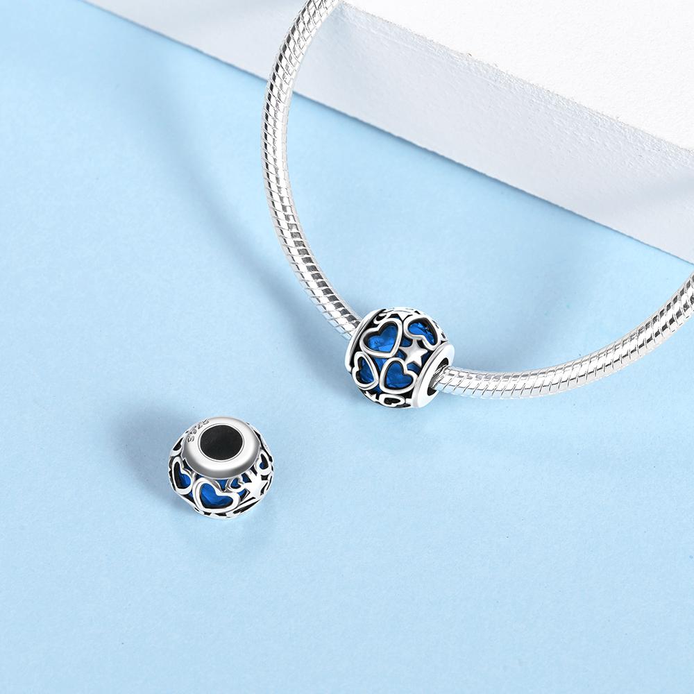 New Copper Heart Murano Glass & Butterfly Dangle Charm Fit Original Bracelet & Necklace Blue Series Jewelry