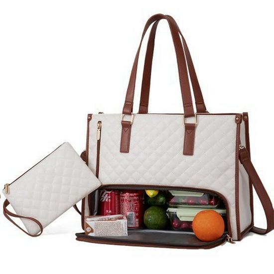 High-Quality Insulated Black Diamond Lattice Lunch Bag, Handbag, and Crossbody Tote