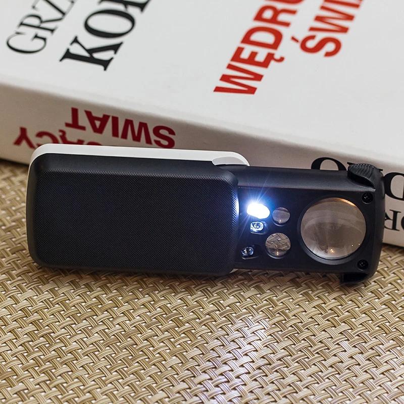 Slide-Out Jewelry Loupe Magnifiers 30X 60X 90X LED Lighted Magnifying Glass with UV Light For Jewelry Diamonds Coins Stamps