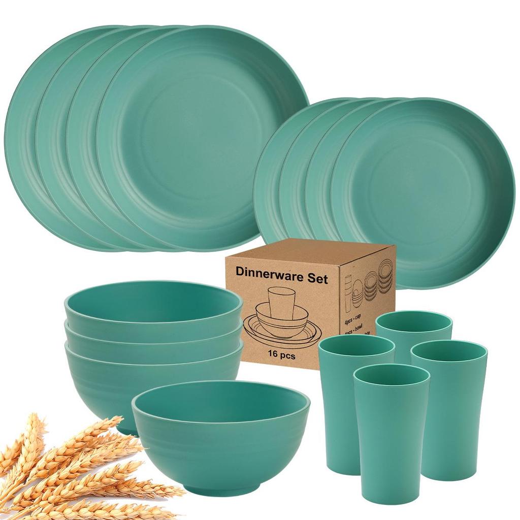 Eco-Friendly Wheat Straw 24-Piece Dinnerware Set: Plates, Bowls, Cups & Cutlery