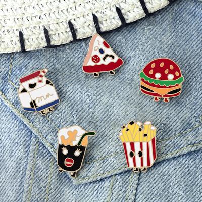 Funny European Cuisine Enamel Brooch Fries Hamburgers Milk Juice Anime Badge Cartoon Characters Lapel Pins Jewelry Gift for Kids