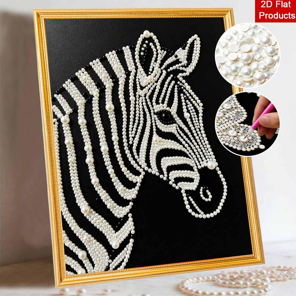 Pearl Art Painting Kit for Adults and Beginners, Elegant Zebra Animal Sparkling Painting Craft Home Wall Decor Handmade DIY Unique Gift