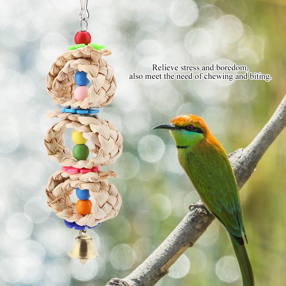 Pet Bird Toy Parrot Interactive Chew Wooden Circular Pattan Balls Hanging Cage Toys