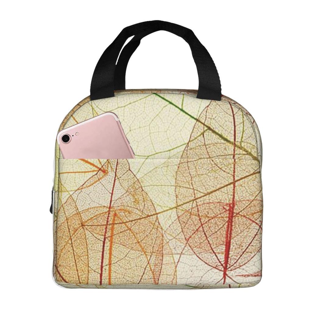 Colorful Leaves Leaf Vein Pattern Insulated Lunch Bag for Women Children Leakproof Food Boxes Thermal Lunch Box Tote