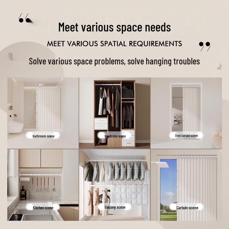 Universal No-Punch Shower Curtain & Clothes Drying Rod