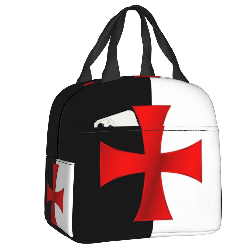 Templar Knight Jerusalem Cross Seal Medieval Warrior Symbol Thermal Insulated Lunch Bag Women Resuable Lunch Tote Food Box