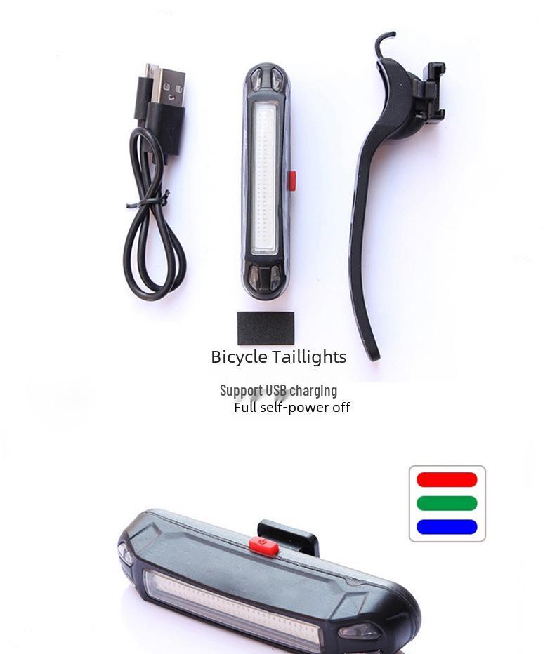 USB Rechargeable Bicycle Tail Light - Three-Color Flashing COB Brightness for Cycling Safety