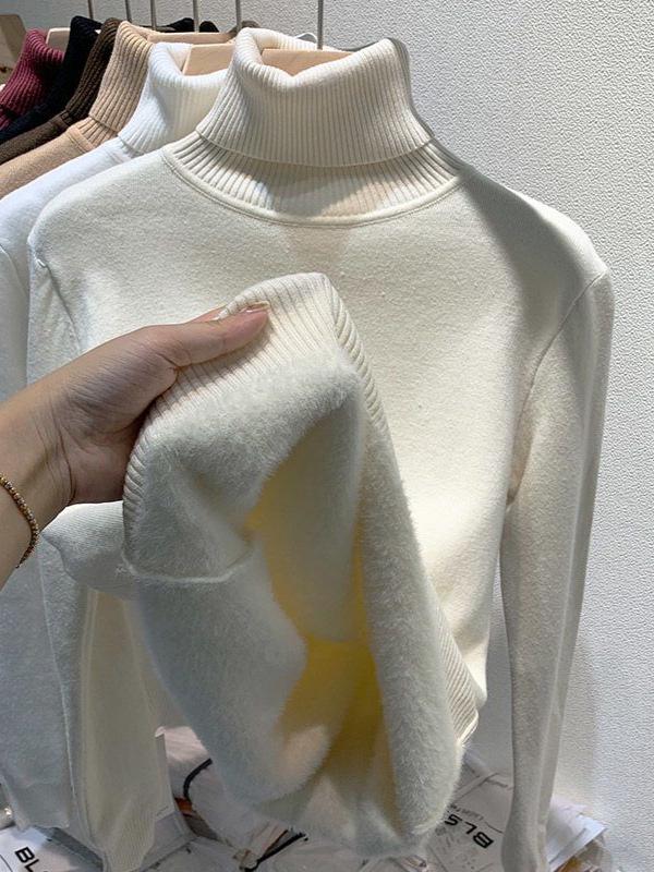 Women's Mink Velvet Turtleneck Sweater, Thickened for Winter 2025, One-Piece Base Top