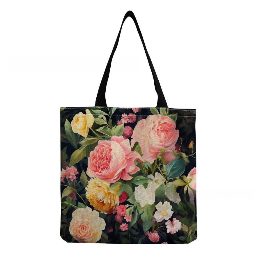 

Women Vintage Linen Tote Bag - Large Capacity Flower Print Shoulder Handbag for Casual & Grocery Shopping KTB hmk1730