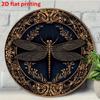 Vintage Dragonfly Floral Metal Wall Art 2D Flat Aluminum Sign Blue Gold Home Decor