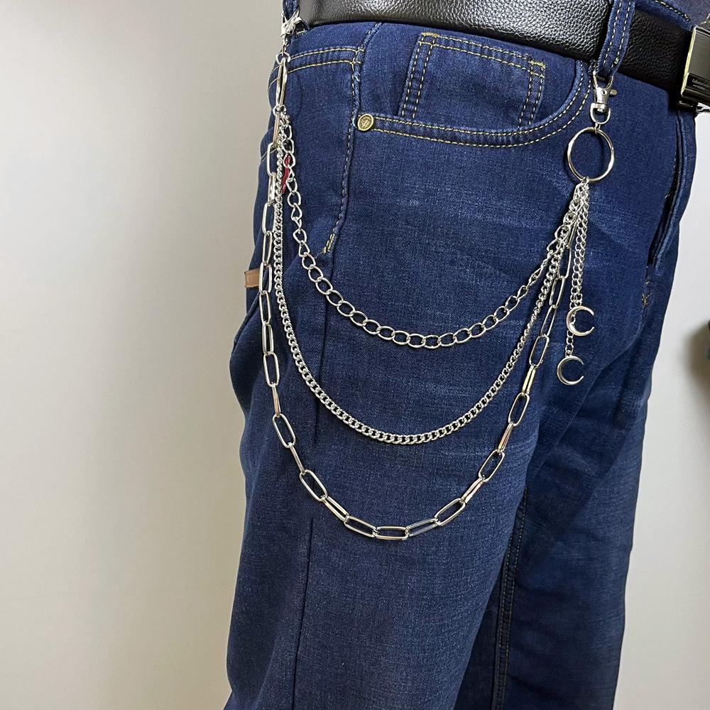 Moon Pendant Chain On The Jeans Pants Women Punk Keychains For Men Egirl Eboy Harajuku Grunge Accessories