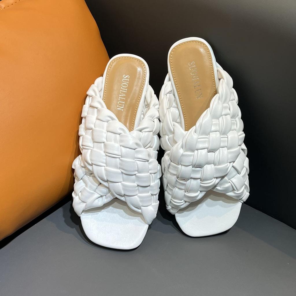 Fashion Bailamos 2025 New Brand Flat Slippers Women Weave Slides Sandal  Ladies Home Slippers Summer Outdoor Beach Open Toe Flip Flops M