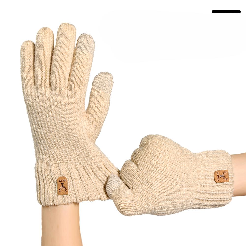 Knitted Gloves Women's Warm and Cold Proof Outdoor Cycling Double Layer Plus Velvet Thickened Touch Screen Winter Gloves