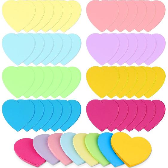 Teling 48 Pcs Heart Sticky Notes, 2160 Sheets Heart Shaped Sticky Notepads, 3 x 3 Cute Self Sticky Notepads Colorful Power Notes for Valentine s Day
