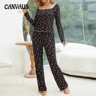 Pigiama da casa da donna Autunno e inverno Love Print Pantaloni a maniche lunghe Pigiama da casa primaverile