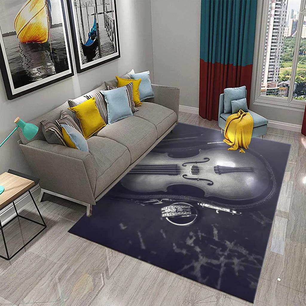 3D Violin Carpet Modern Music Flower Area Rug for Kitchen Bathroom Anti-Skid Rug Carpet Home Decor Living Room Bedroom Floor Rug