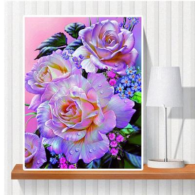 5D Diy Elmas Boyama Ateşli Mor Çiçekler Çapraz Dikiş Seti Tam Elmas Nakış Mozaik sanat resmi Rhinestones Dekor Hediye