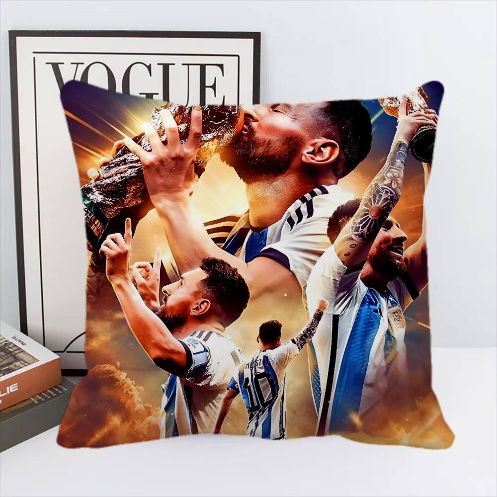 Federa Cuscino Stella del Calcio L-Lionel M-Messi Quadrato Camera da Letto Divano Comfort per il Tempo Libero Cuscino Auto Soggiorno Decorazione per la Casa