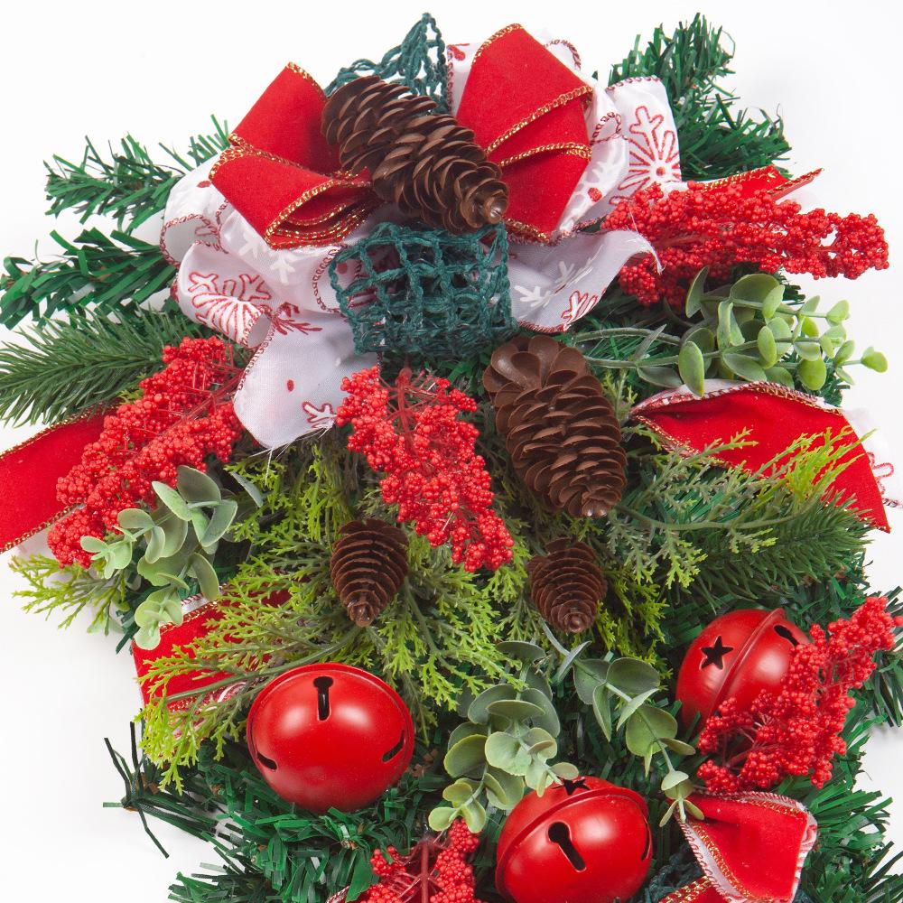 Weihnachtsband Glocken Auf dem Kopf stehender Baum Girlande Türhänger, Weihnachtsschleife Tannenzapfen Rattan Dekorative Wandhänger