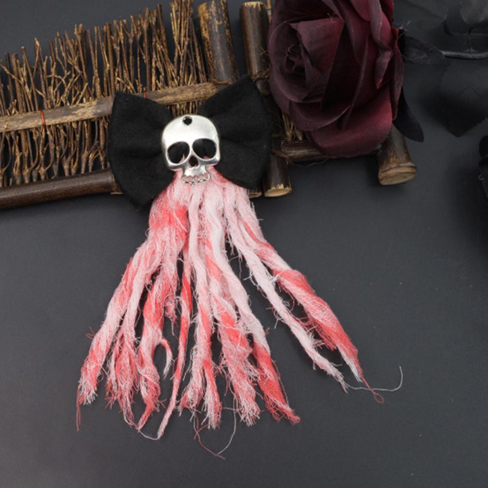 Skin-friendly Lace Cuff Spooky Skull Bow Hairpins Lace Fingerless Gloves Set for Halloween Masquerade Wedding Party for Thriller