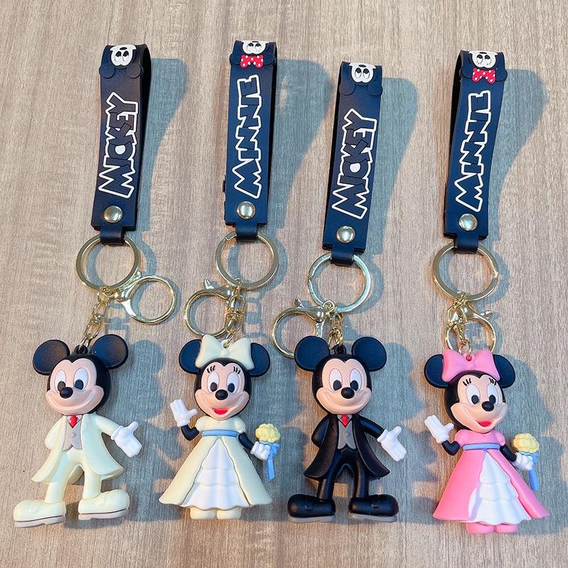 Cute Pvc Mickey Minnie Wedding Keychain Bag Pendant Car Key Chain Small Gift Wholesale