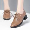 Women's Black Leather Mid-heel Lace-up Work Shoes with A Chunky Heel and Soft Leather Comfortable Single Shoes