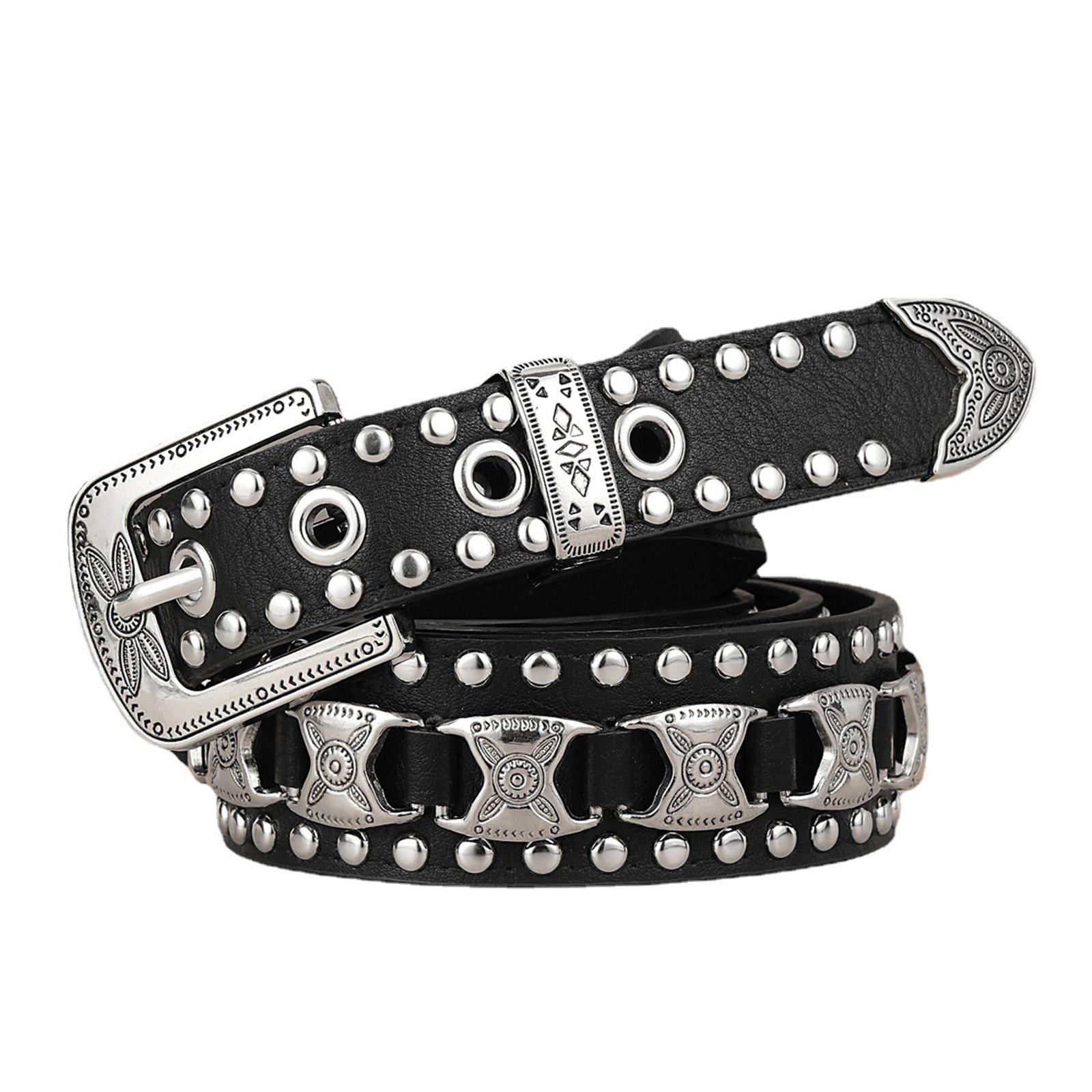 

Carved Buckle Waist Belt for Dress Adjustable Pin Buckle Waist Belt Alloy Rivet Wide Waist Belt Ladies Skirt Belt 1 чорний