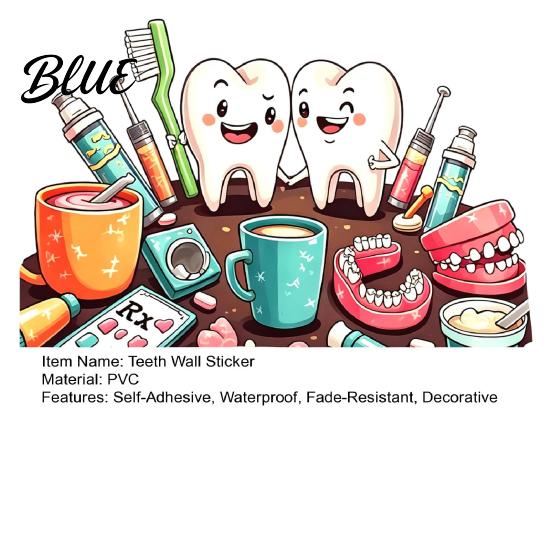 Versatile Adhesive Wall Decals Cartoon Smiling Teeth Decals Dental Tools Self-Adhesive Stickers Funny Stickers for Bathroom Art Kids Bedroom Clinic