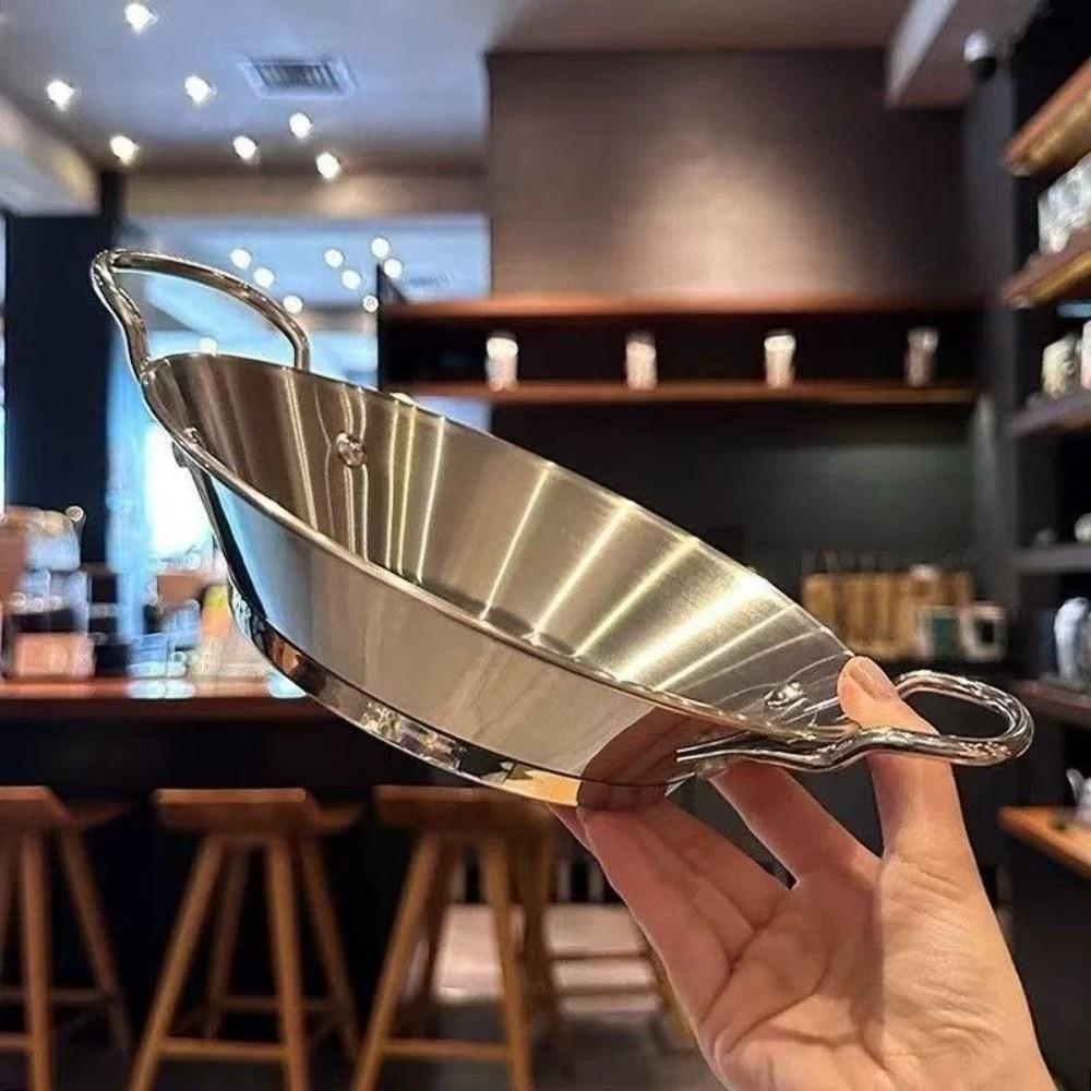 22cm Paella Pan Silver Gold Seafood Rice Pot Japanese Style Metal Serving Plate Dish Kitchen Use