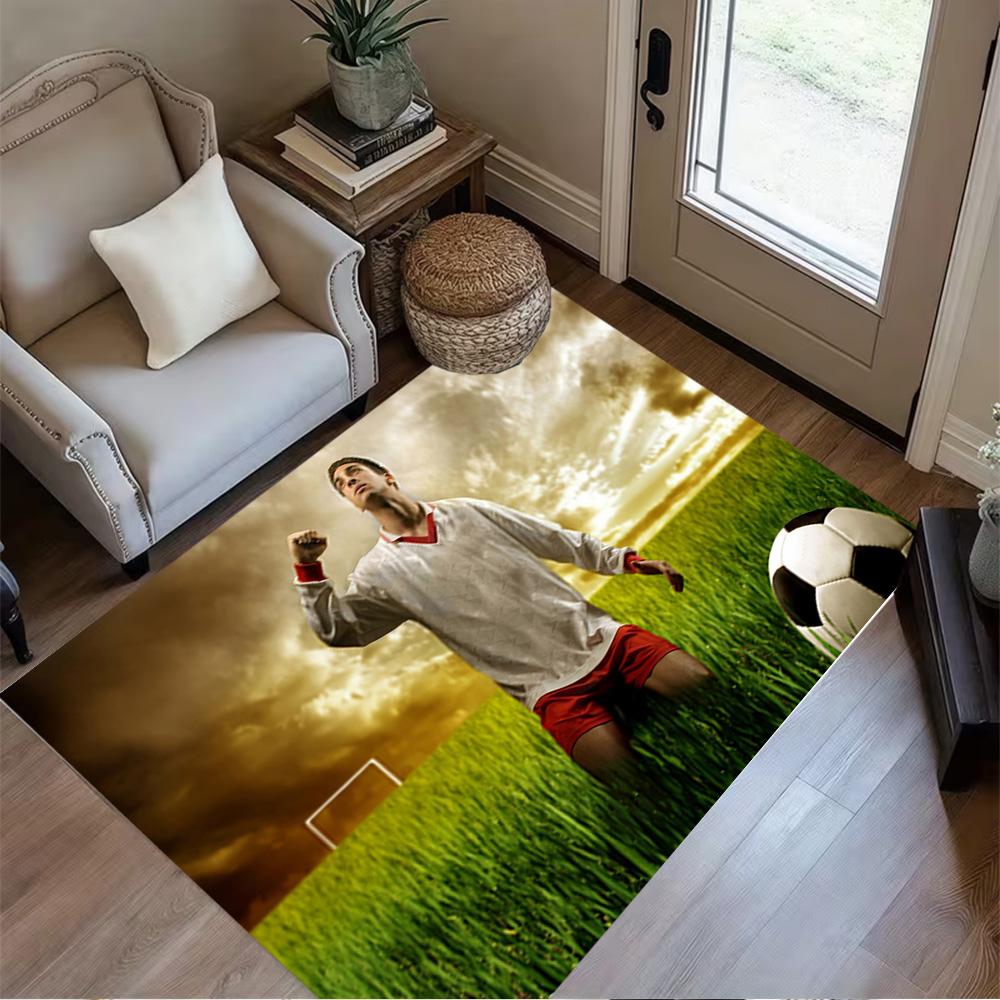 Soccer Ball Stormy Sky Floor Mat Perfect for Dining Room Outdoor Entryway Balcony Anti-slip Rug Anime Office Decor Spiritual Gift