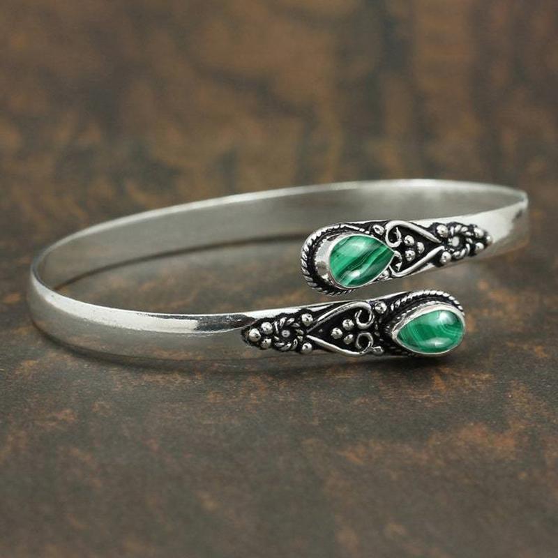 Vintage Ethnic Style Inlaid Imitation Natural Stone Bracelet Elegant Open Adjustable Bracelet Women Party Jewelry