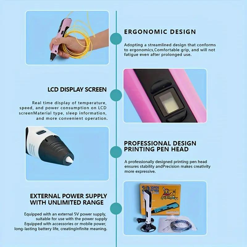 Kids 3D Printing Pen LCD Display Screen 1.75mm PLA Children DIY Drawing Pen Gift