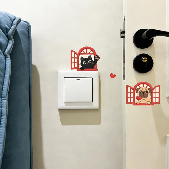 Light Switch Plate Stickers Dog Window Cute Cat Decorative