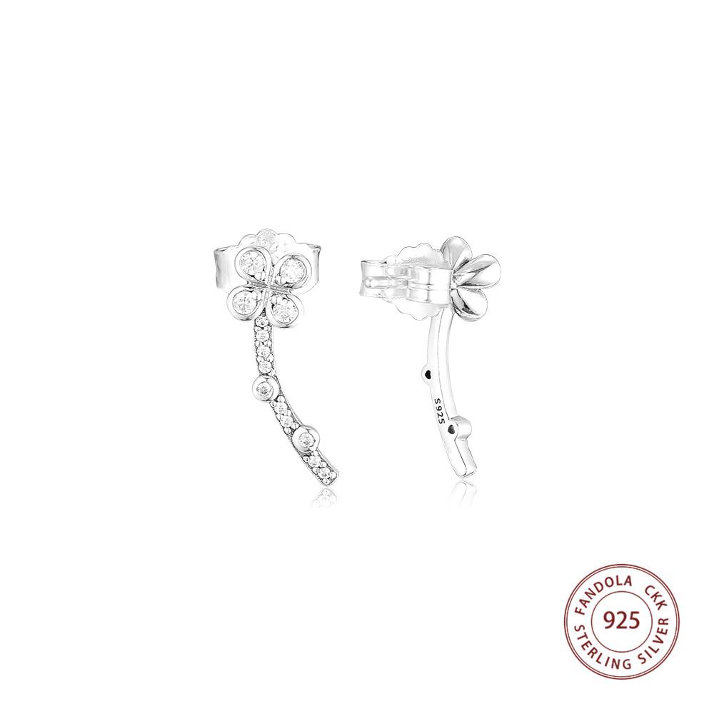 100 % 925er Sterlingsilber-Ohrring, drapierte vierblättrige Blumen-Ohrstecker für Frauen, Hochzeit, Earing, Modeschmuck, Pendientes