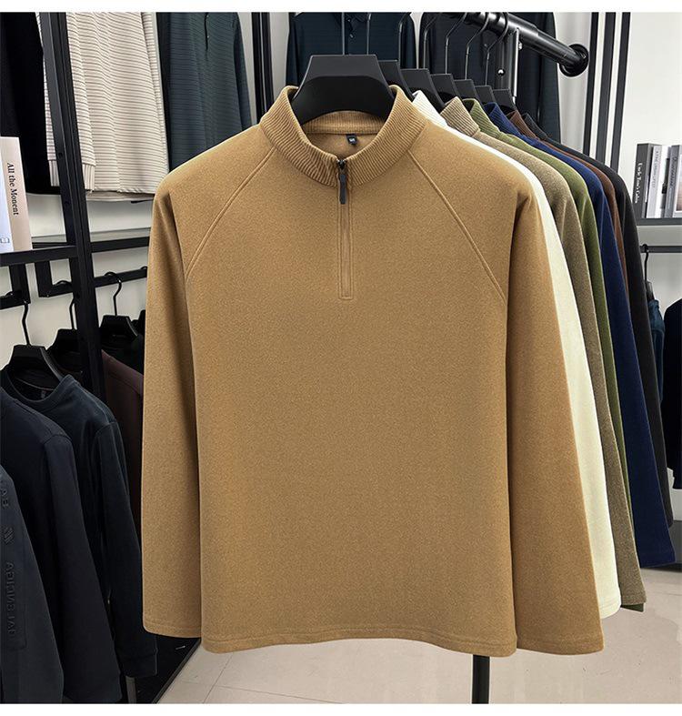 Men's Double-Sided Brushed Cationic Long-Sleeve Half-High Collar Zipper Sweatshirt