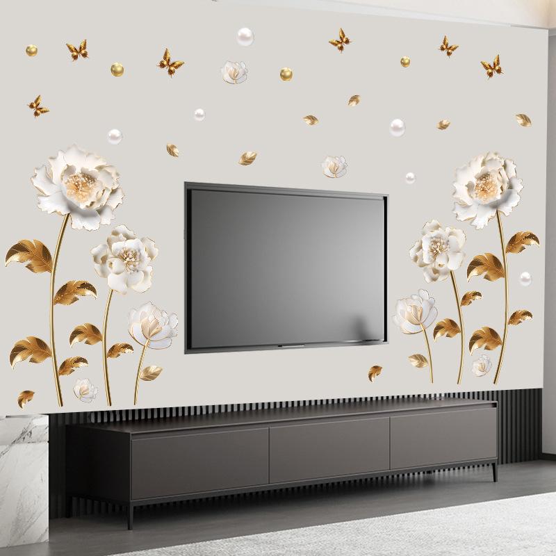 Creative Chinese Style Tulip Wall Sticker Self Adhesive Elegant Simulated Flower Decal for Bedroom Bedside TV Background Wall Decor