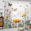 2PCS Floral Butterfly Sheer Curtains Yellow Blooms Rod Pocket Lightweight Polyester for Living Room Bedroom Privacy Curtain