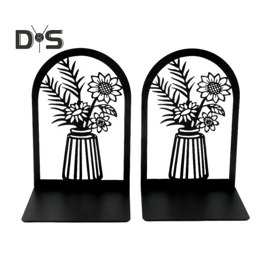 2ks Knihovna Konce knih Dutý květinový vyřezávaný vzor Vázy zarážky na knihy Design ve tvaru L Protiskluzový držák na knihy