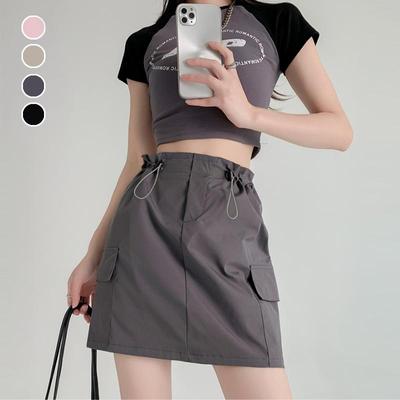 Retro cargo sukně pro ženy Letní stahovací šňůrka Vysoký pas Úzké minišortky Sukně Módní design Preppy Styl Styl Dámské oblečení