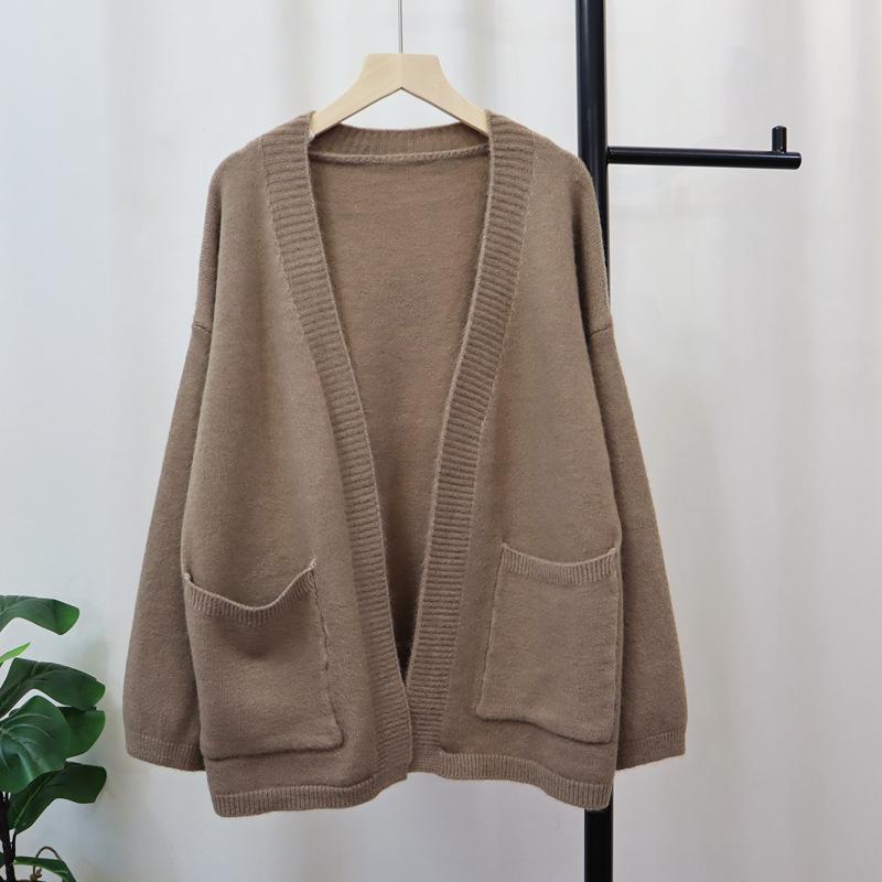 

Весенний новый серый вязаный кардиган свободный ленивый темперамент свитер куртка женская one size fits all хаки
