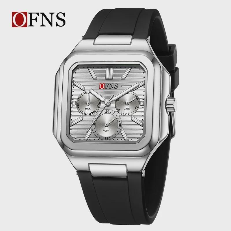 OFNS Herrenuhren Hochwertiges Leder Lässige Quadratische Armbanduhren Kalender Wasserdicht Business Mode Herren Chronograph Uhr