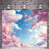 2D Pastel Cherry Blossom Tapestry Aesthetic Spring Sky Wall Art with Falling Sakura Petals
