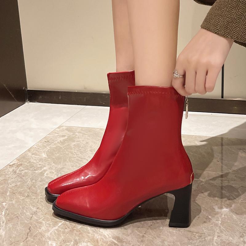 Ankle Boots for Women High Heels Dress Shoes for Woman Chunky Luxury Pumps 2025 Winter Designer Chelsea Botas De Mujer