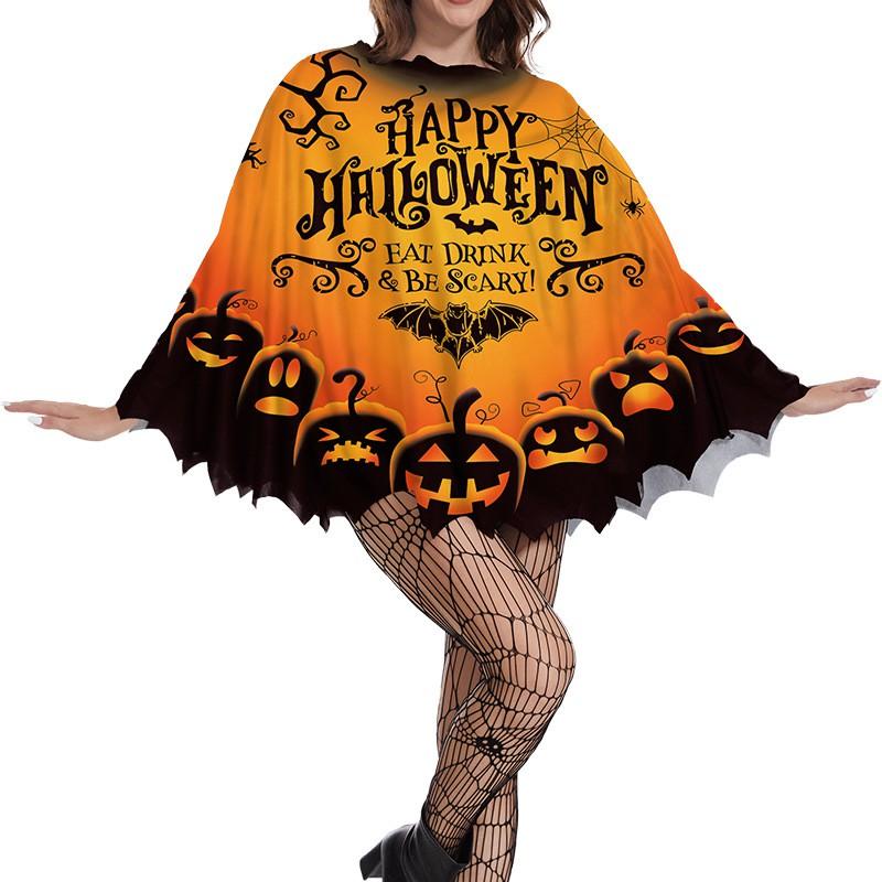 Halloween Cape Pumpkin Spider Skull Ghost Print Cloak Party Cosplay
