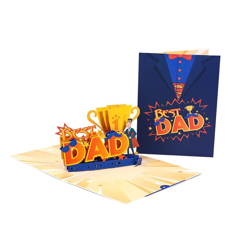 Creative Multicolor Happy Father's Day Greeting Cards with Envelop 3D Pop-Up Card Cartoon Pattern Congratulation Cards Gift